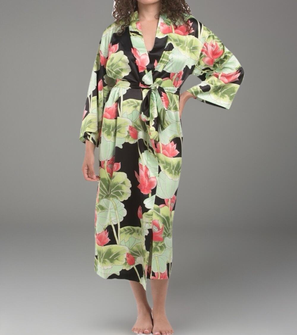 NEW!N Natori Satiny Soft Floral💐Robe/ Great Gift ! / FREE SLIPPER SOCKS/MEDIUM
